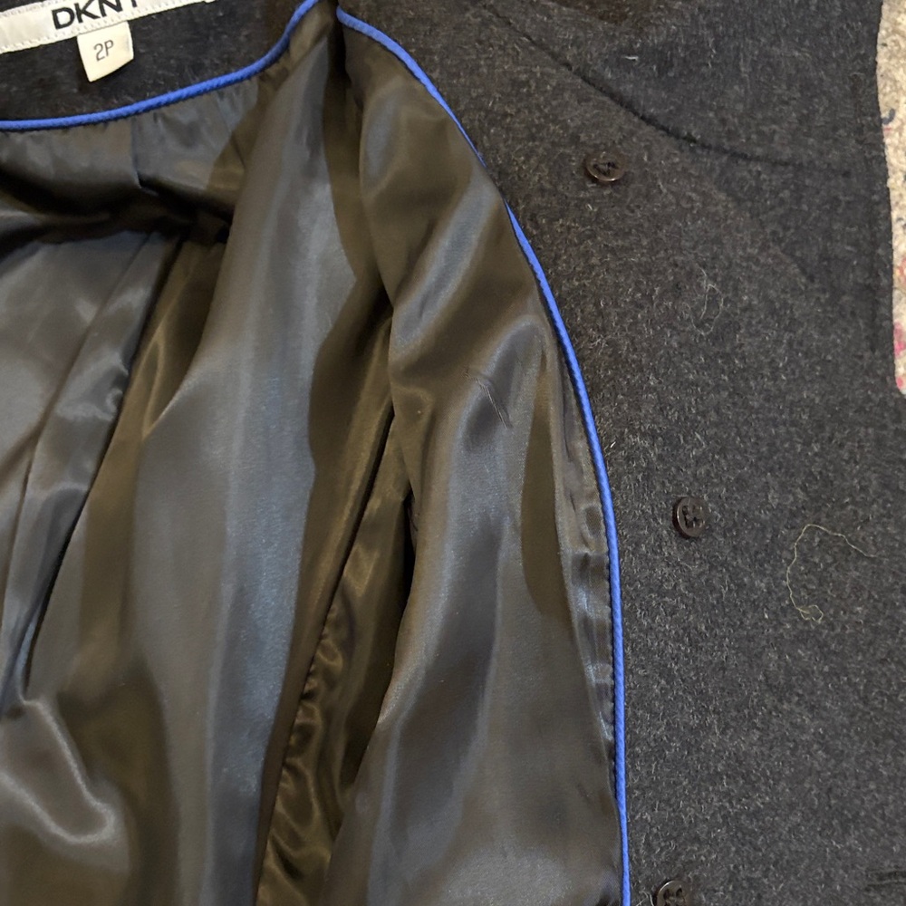 DKNY Double Breasted Long Wool Blend Coat - Picture 13 of 13